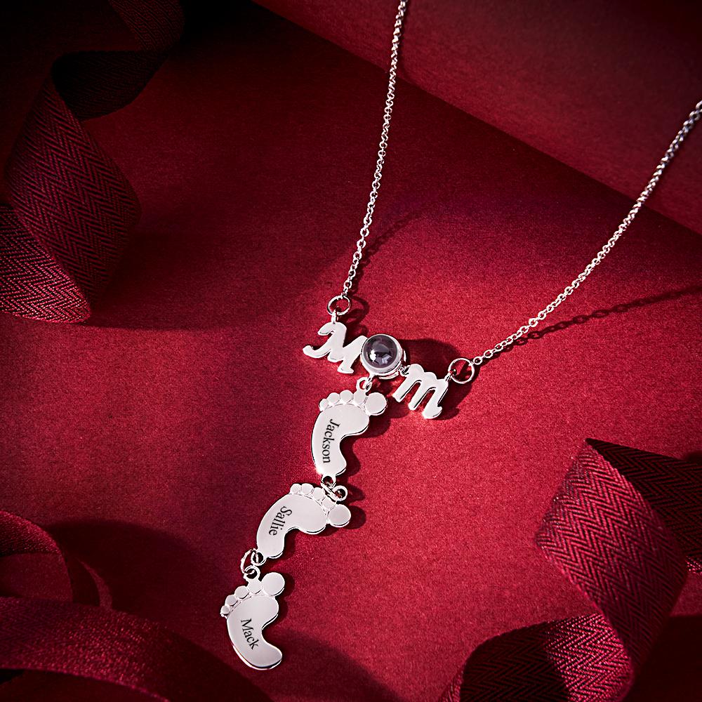 Personalized Feet Projection Engraved Charm - Gift for mom, who lost a loved one