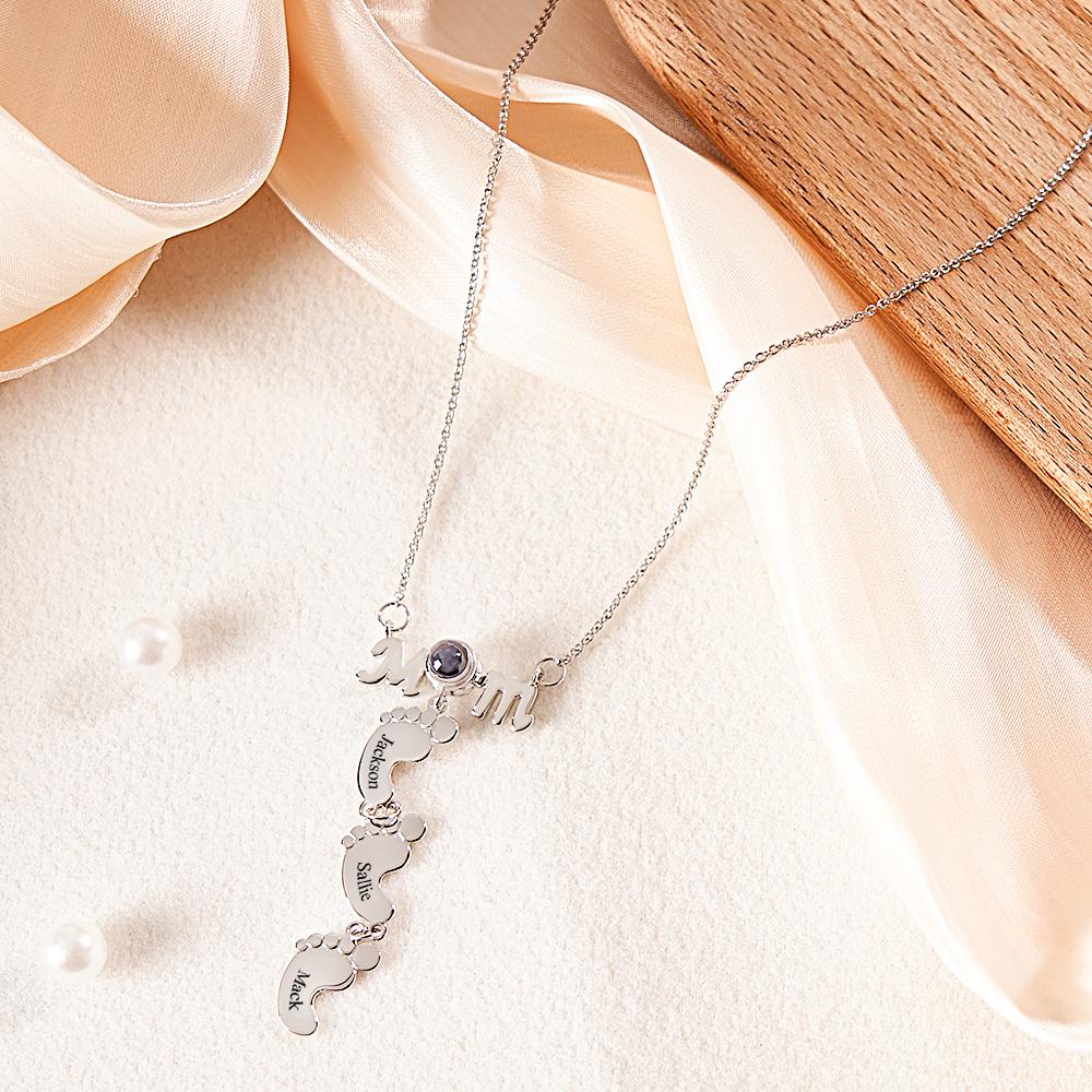 Personalized Feet Projection Engraved Charm - Gift for mom, who lost a loved one