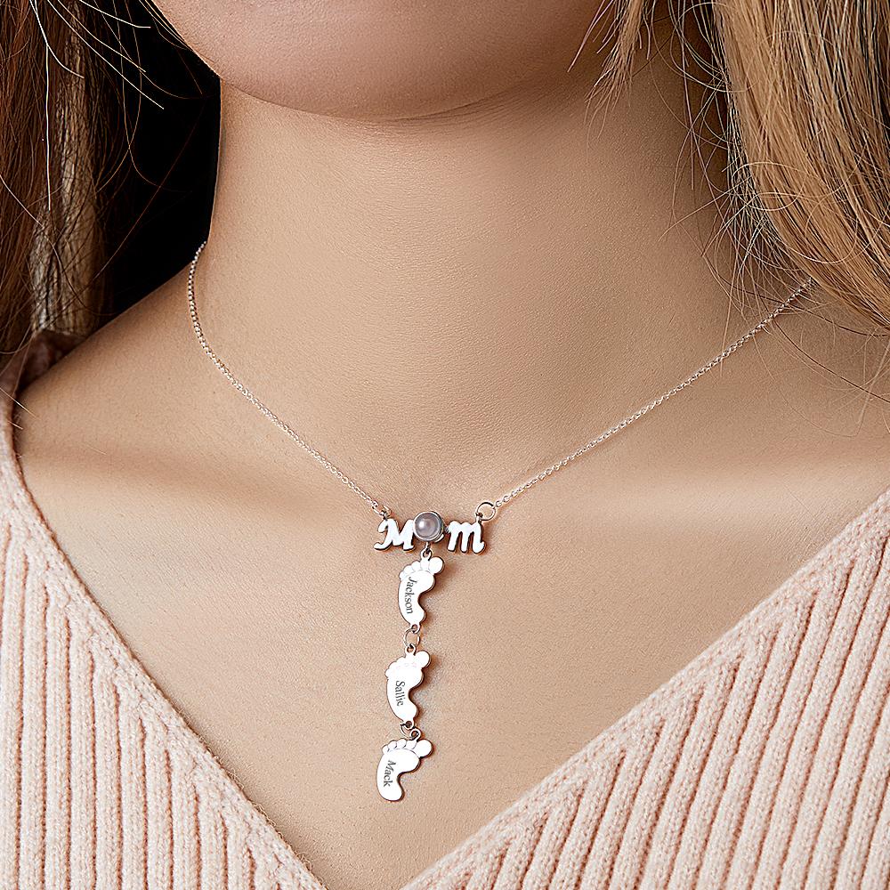 Personalized Feet Projection Engraved Charm - Gift for mom, who lost a loved one