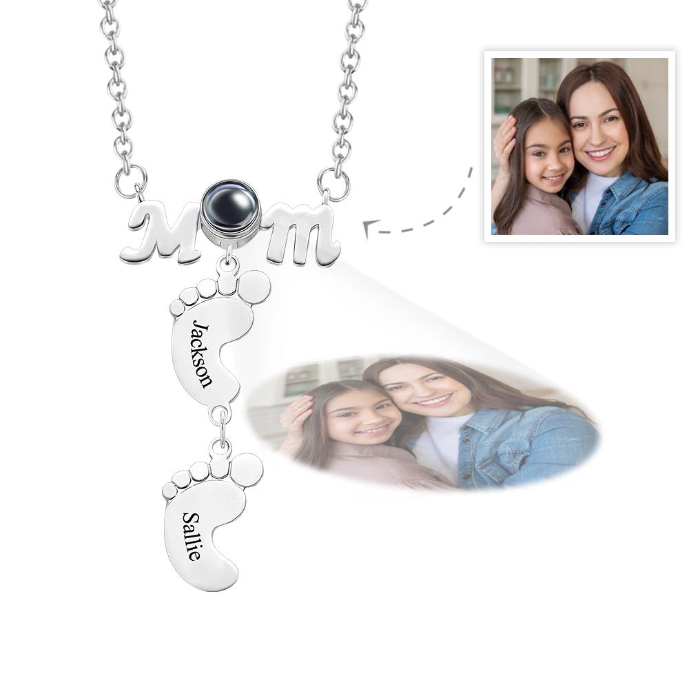 Personalized Feet Projection Engraved Charm - Gift for mom, who lost a loved one