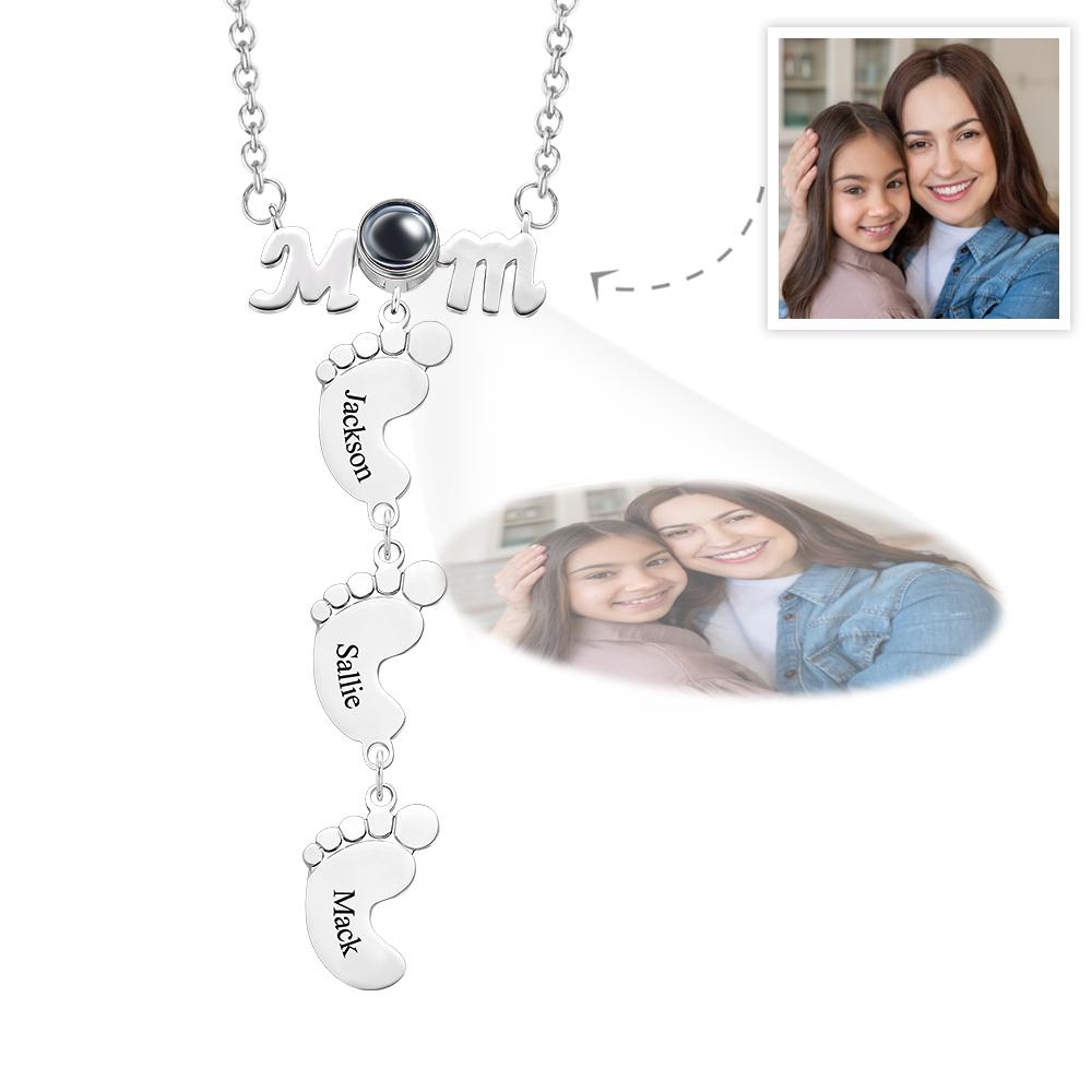 Personalized Feet Projection Engraved Charm - Gift for mom, who lost a loved one