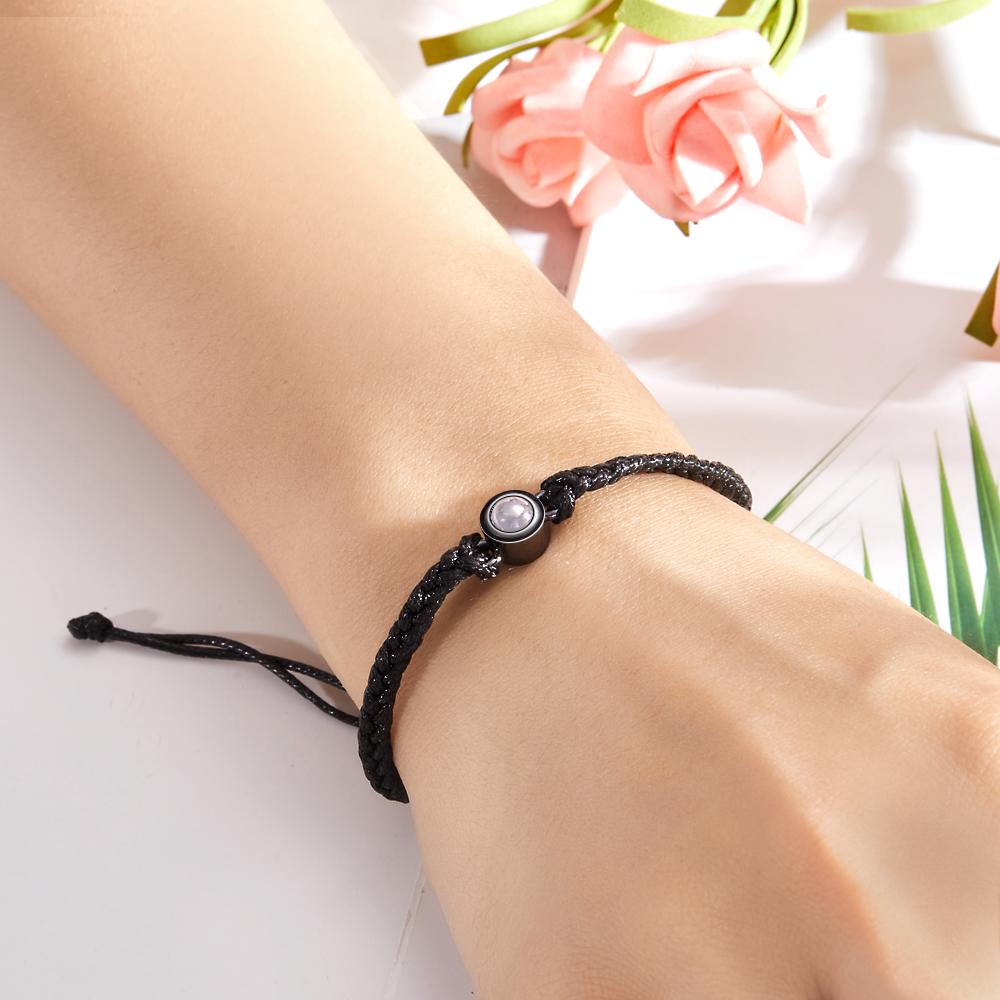 Personalized Braided Black Rope Photo Projection Charm