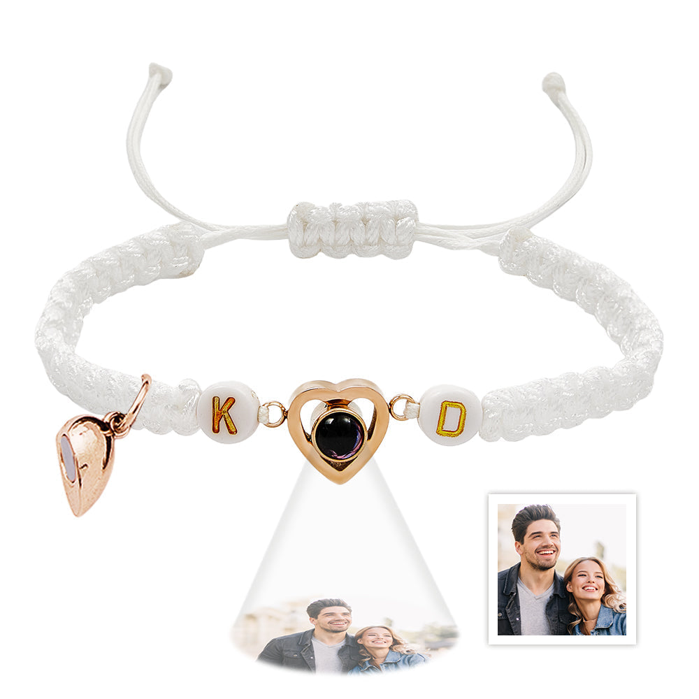 Two Pieces Of A Heart - Personalized Couple Magnetic Heart Photo Projection Bracelet