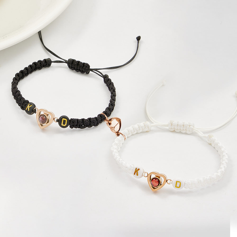 Two Pieces Of A Heart - Personalized Couple Magnetic Heart Photo Projection Bracelet