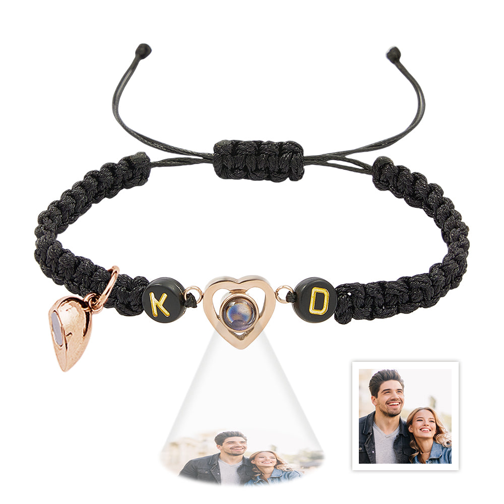Two Pieces Of A Heart - Personalized Couple Magnetic Heart Photo Projection Bracelet