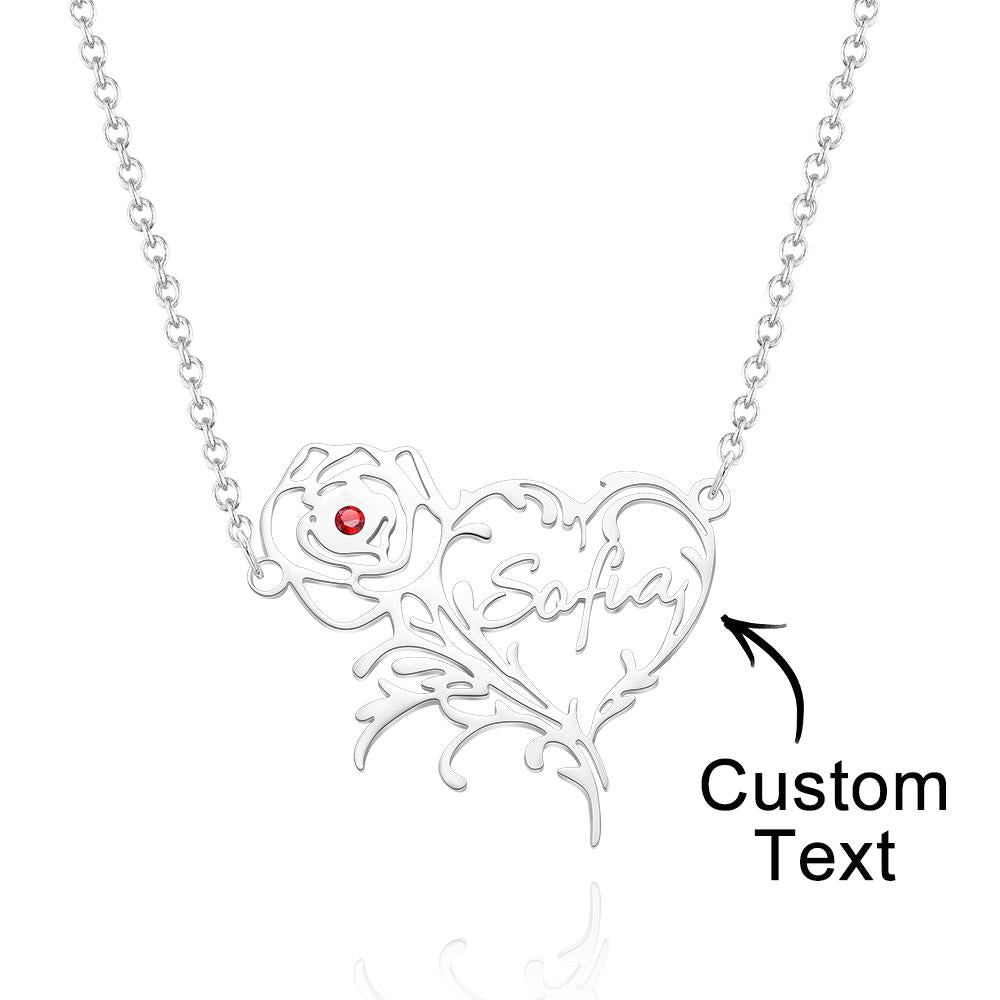 Name Rose - Personalized Rose Heart Birthstone Necklace