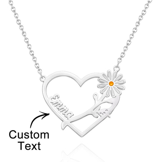 Personalized Daisy Heart-shaped Name Necklace