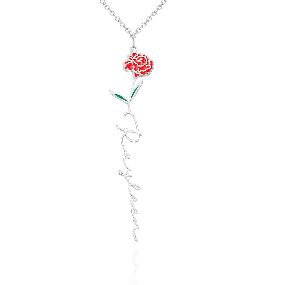 Personalized Name Birth Month Colorful Flower Necklace
