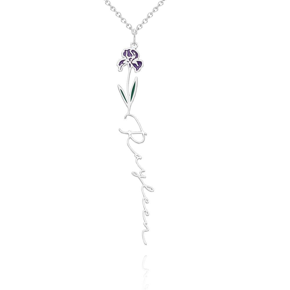 Personalized Name Birth Month Colorful Flower Necklace