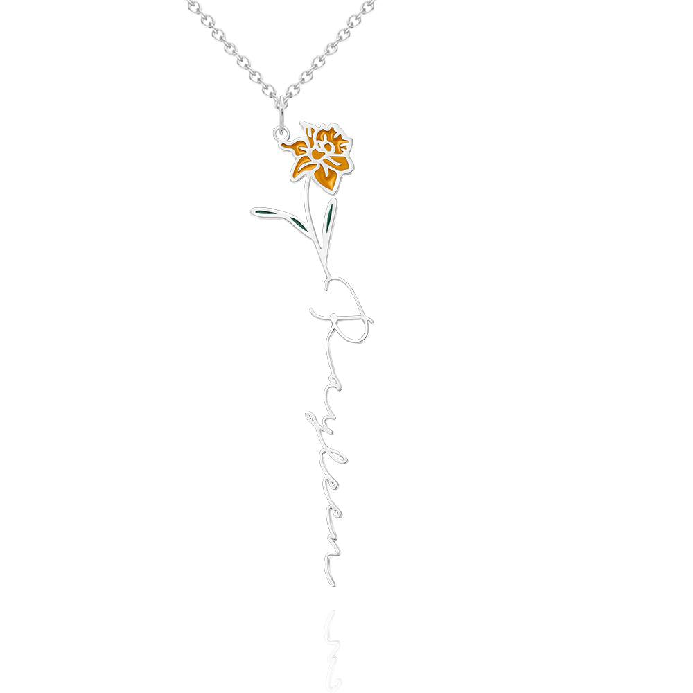 Personalized Name Birth Month Colorful Flower Necklace