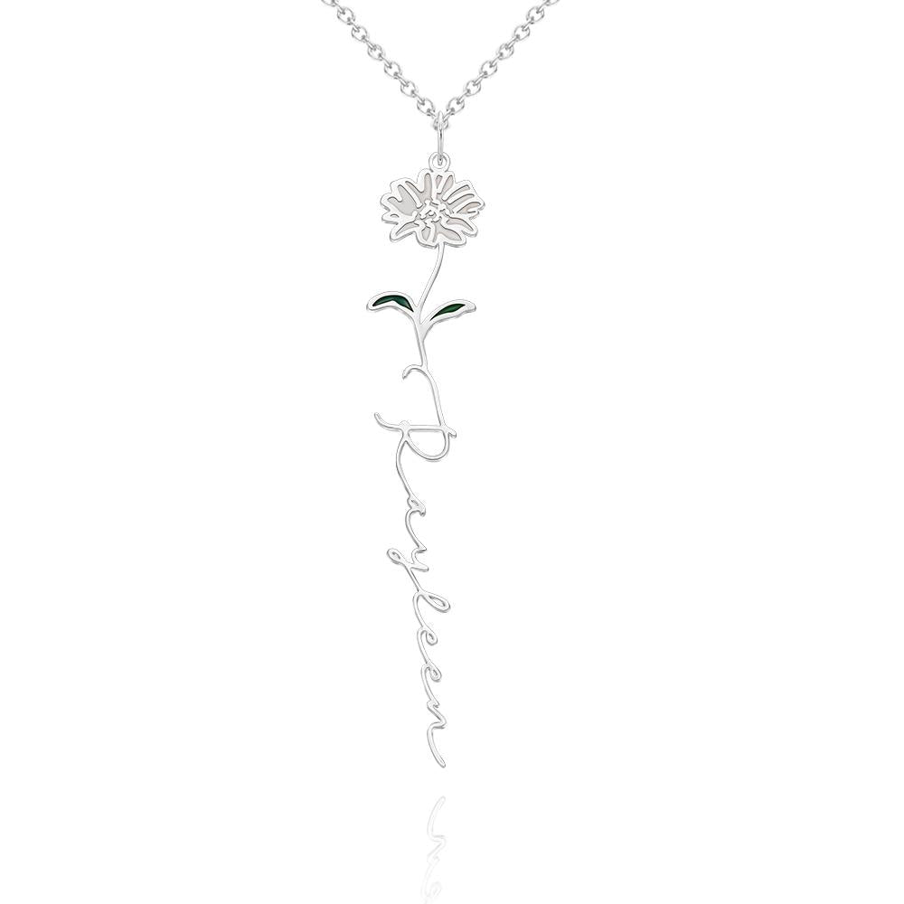 Personalized Name Birth Month Colorful Flower Necklace