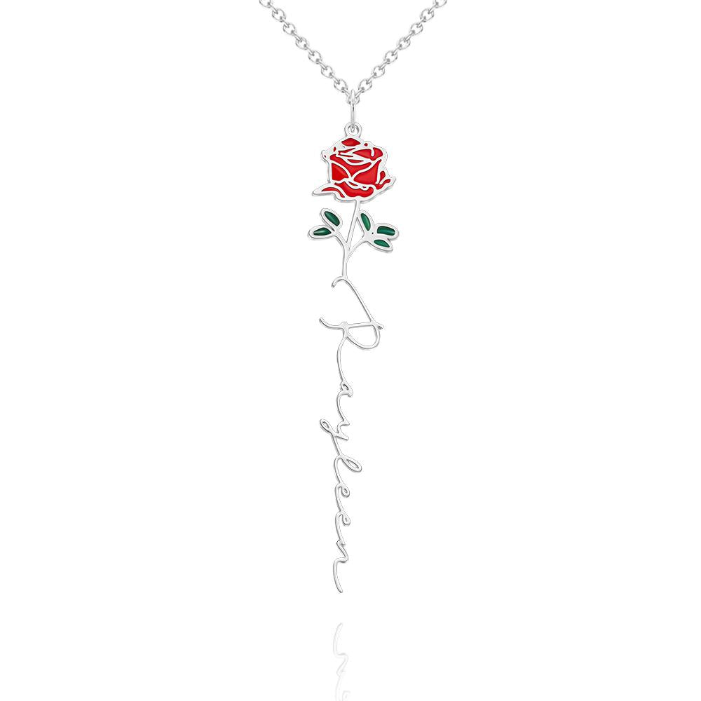 Personalized Name Birth Month Colorful Flower Necklace