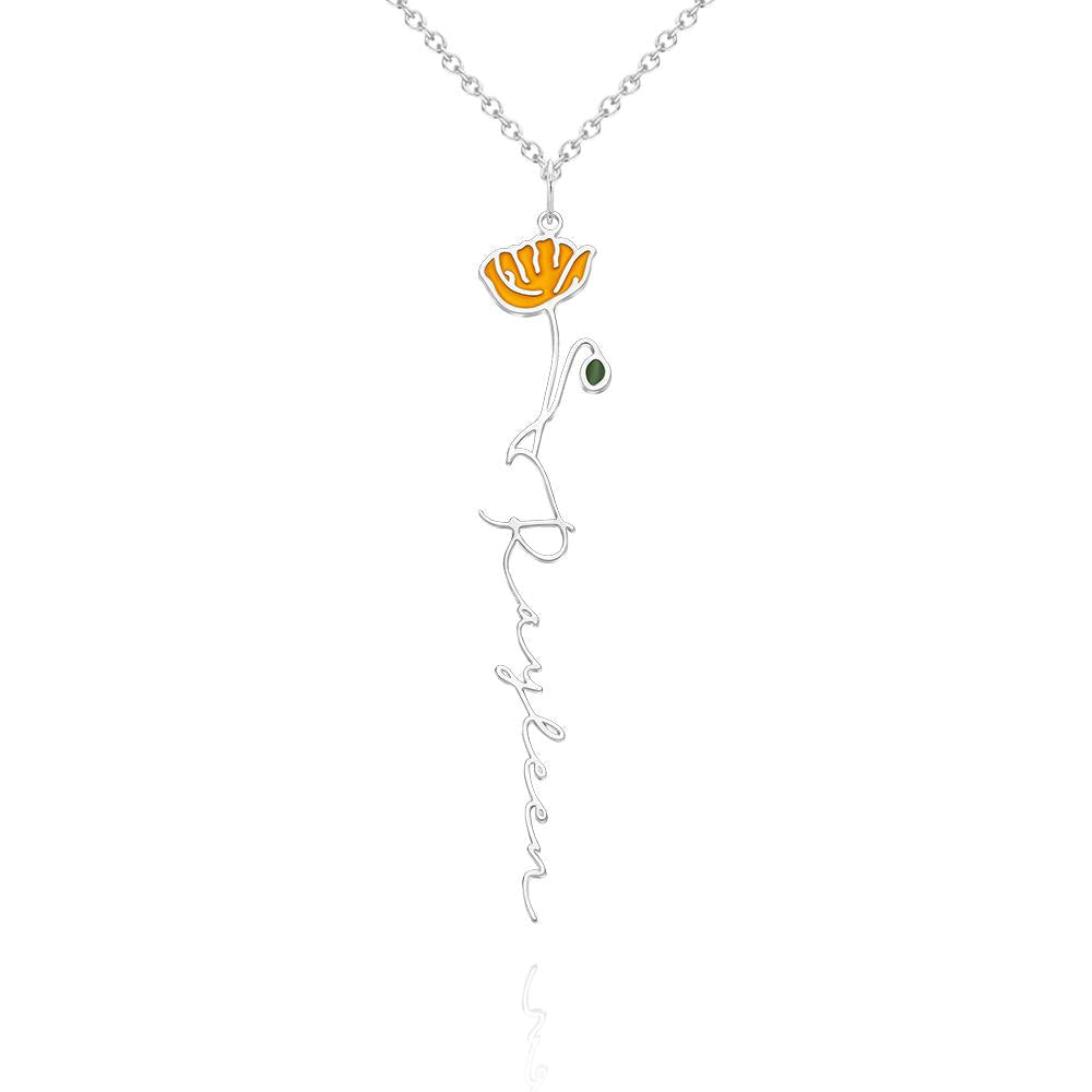 Personalized Name Birth Month Colorful Flower Necklace