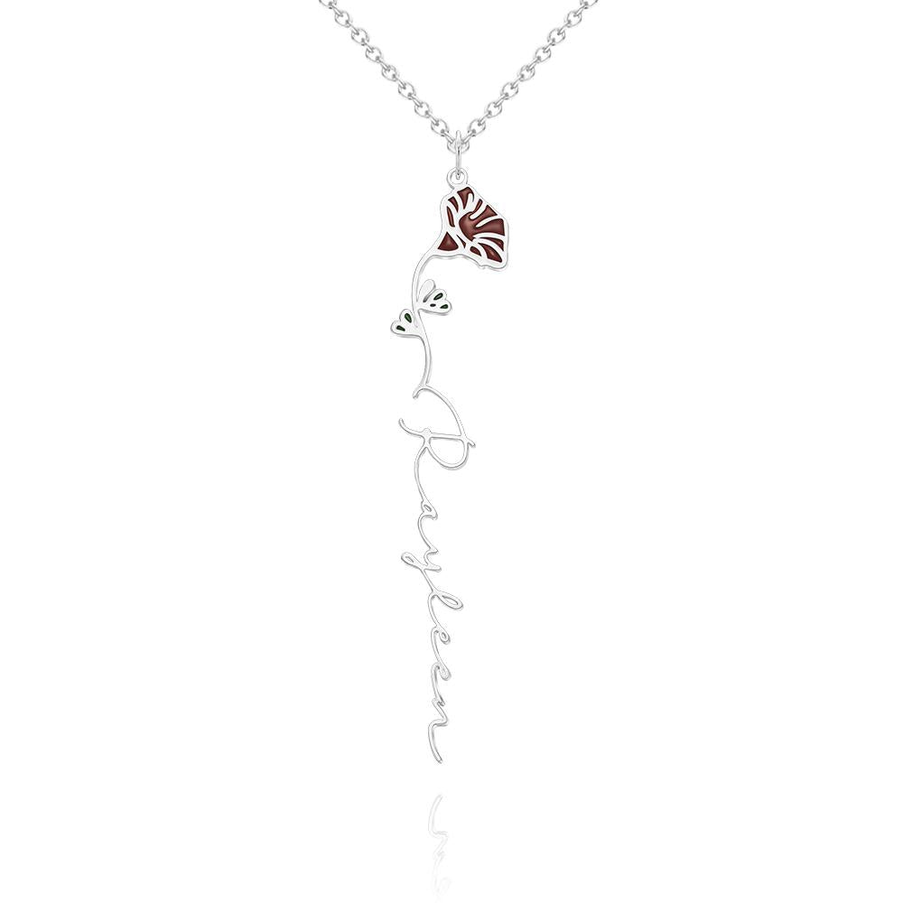 Personalized Name Birth Month Colorful Flower Necklace