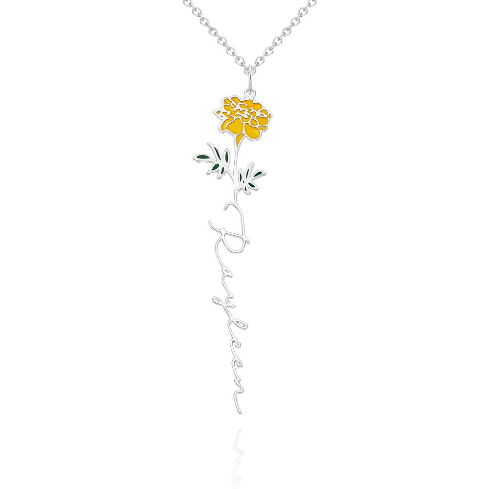 Personalized Name Birth Month Colorful Flower Necklace