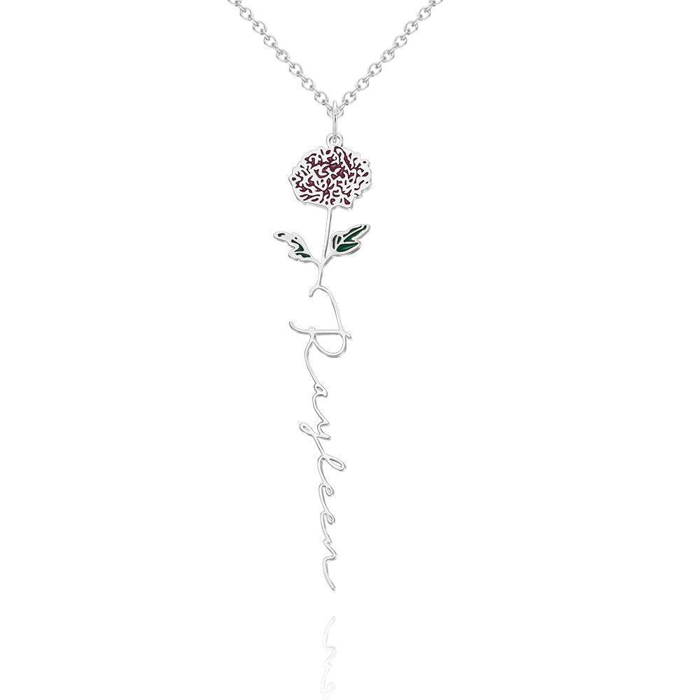 Personalized Name Birth Month Colorful Flower Necklace