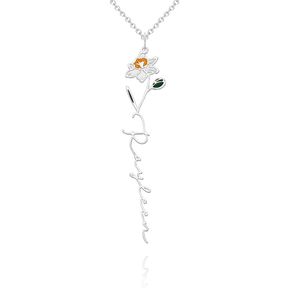 Personalized Name Birth Month Colorful Flower Necklace