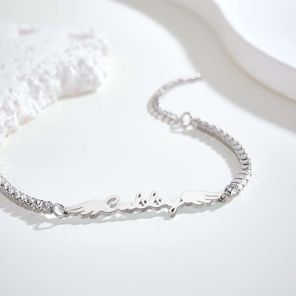Shine Like A Diamond - Personalized Angel Wings All Diamonds Bracelet