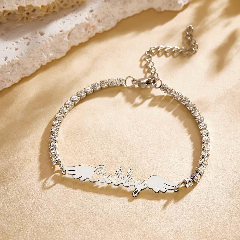 Shine Like A Diamond - Personalized Angel Wings All Diamonds Bracelet