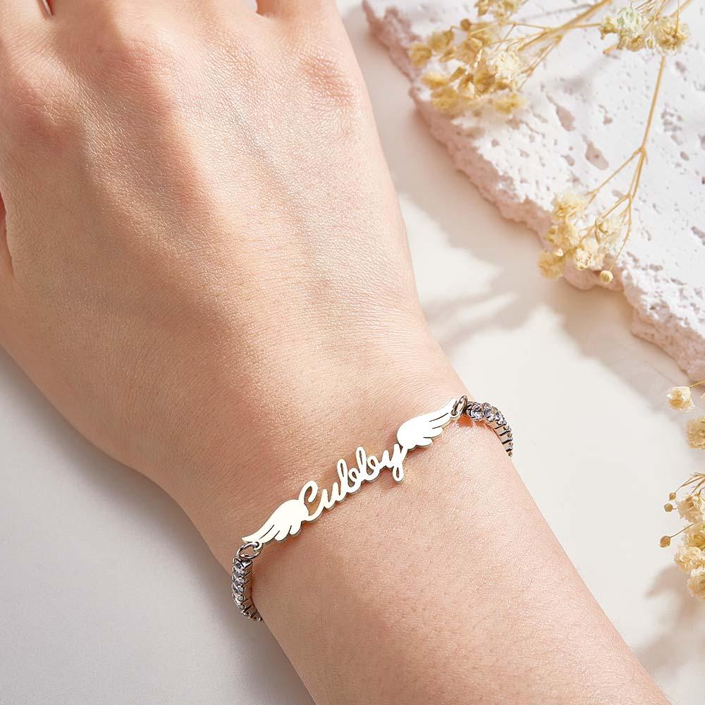 Shine Like A Diamond - Personalized Angel Wings All Diamonds Bracelet