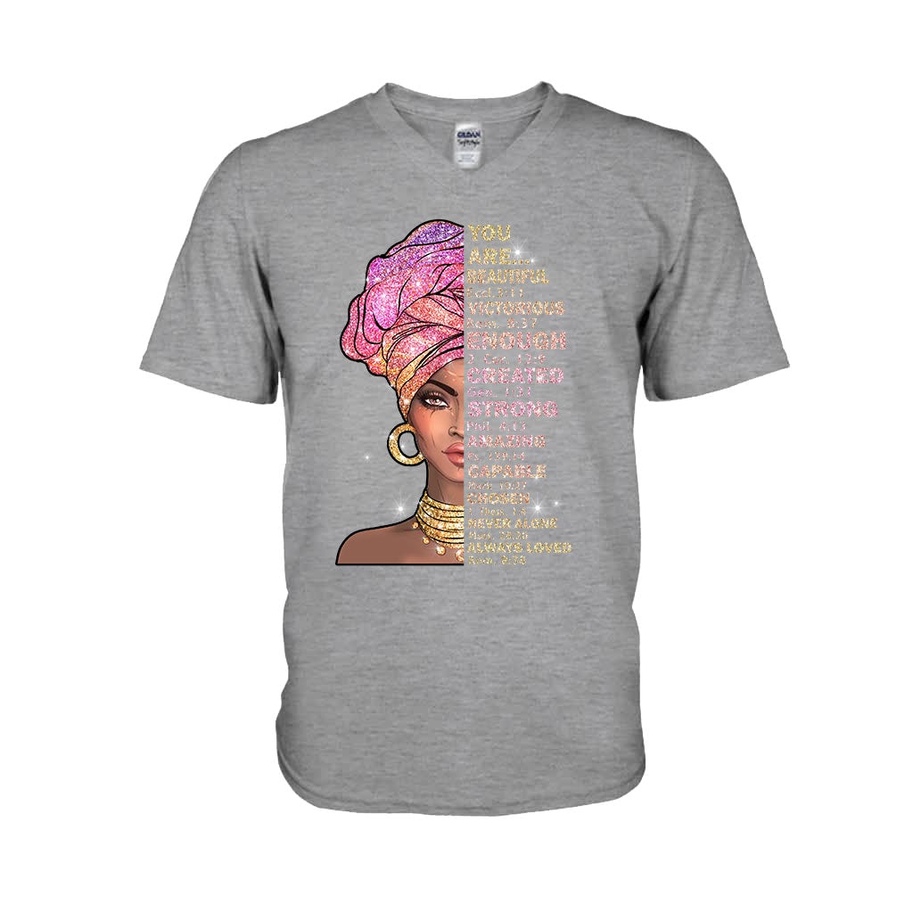 You Are Beautiful - African American T-shirt and Hoodie With Faux Glitter Print 1121