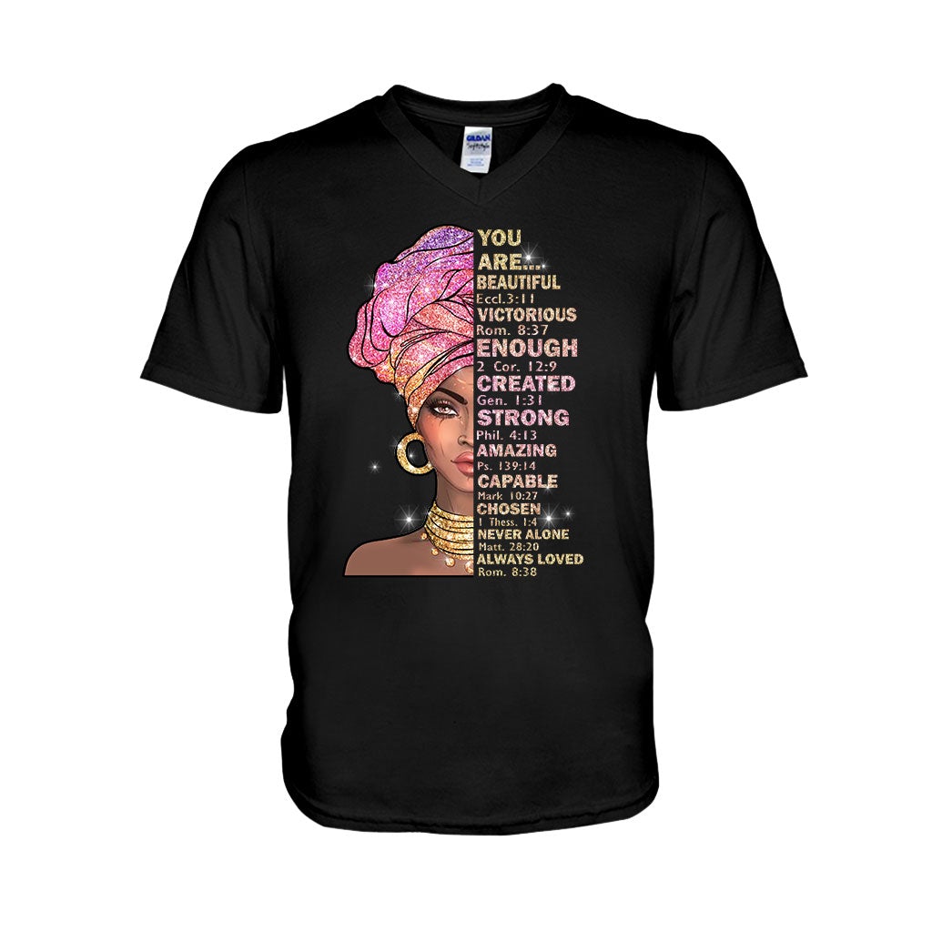 You Are Beautiful - African American T-shirt and Hoodie With Faux Glitter Print 1121