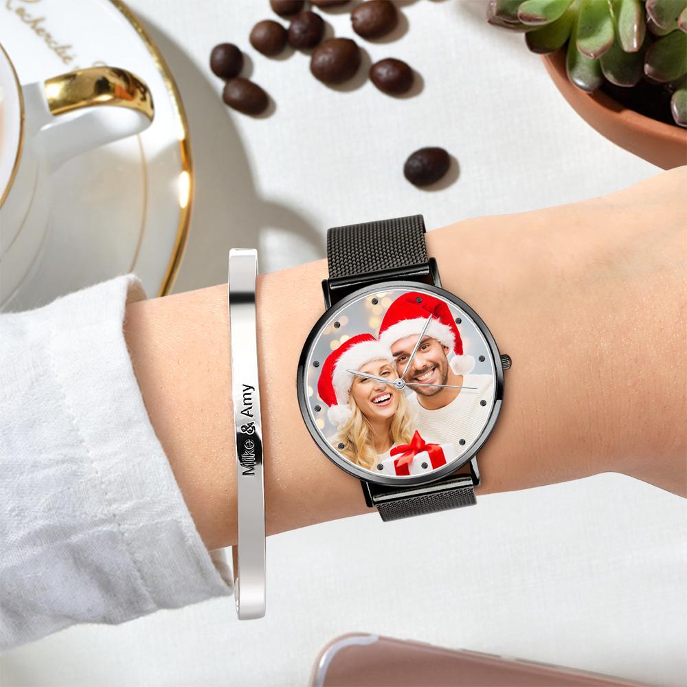 Personalized Engraved Women's Black Alloy Bracelet Photo