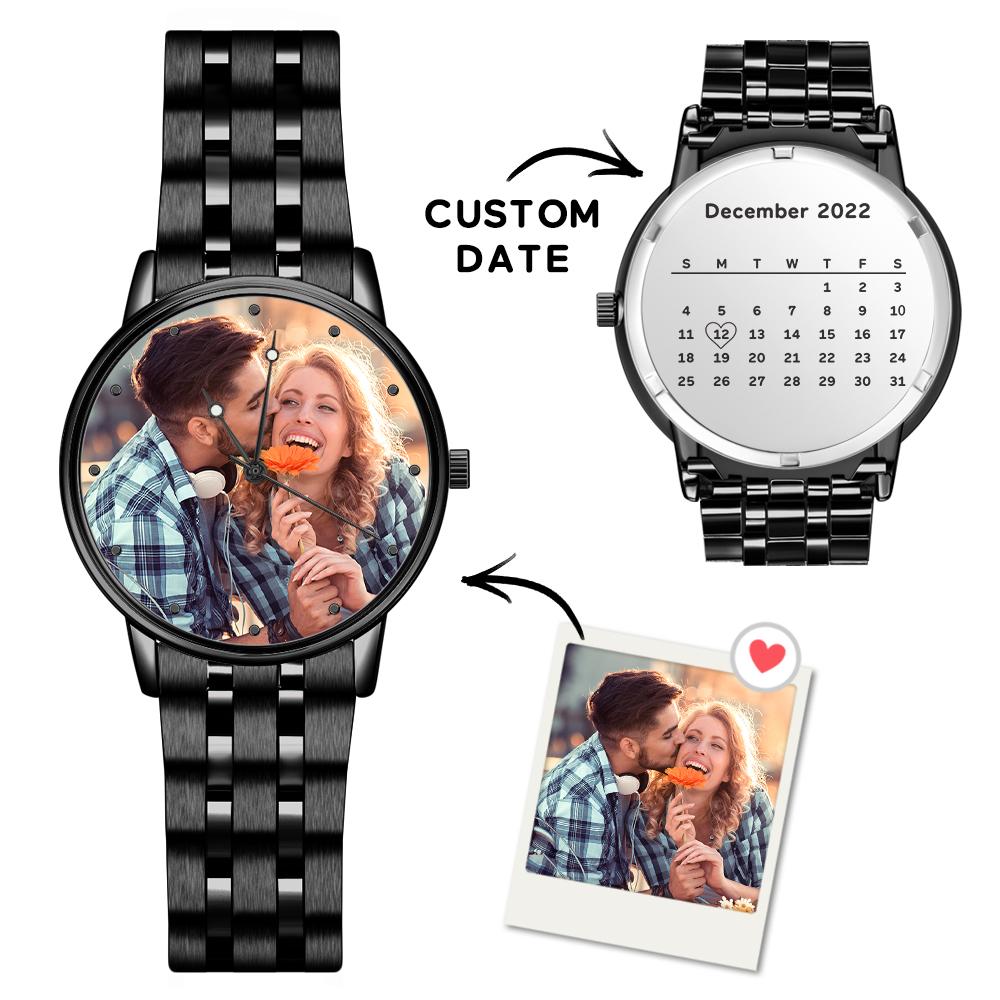 Personalized Men's Engraved Photo Calendar Black Alloy Bracelet