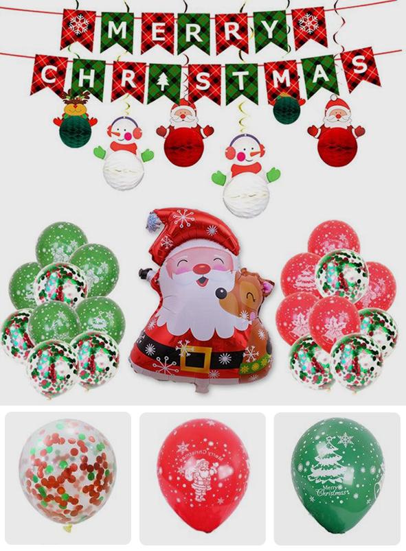 Merry Christmas - Balloons Set With Banner for Christmas