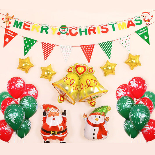 Merry Christmas - Christmas Balloons Set With Banner for Christmas