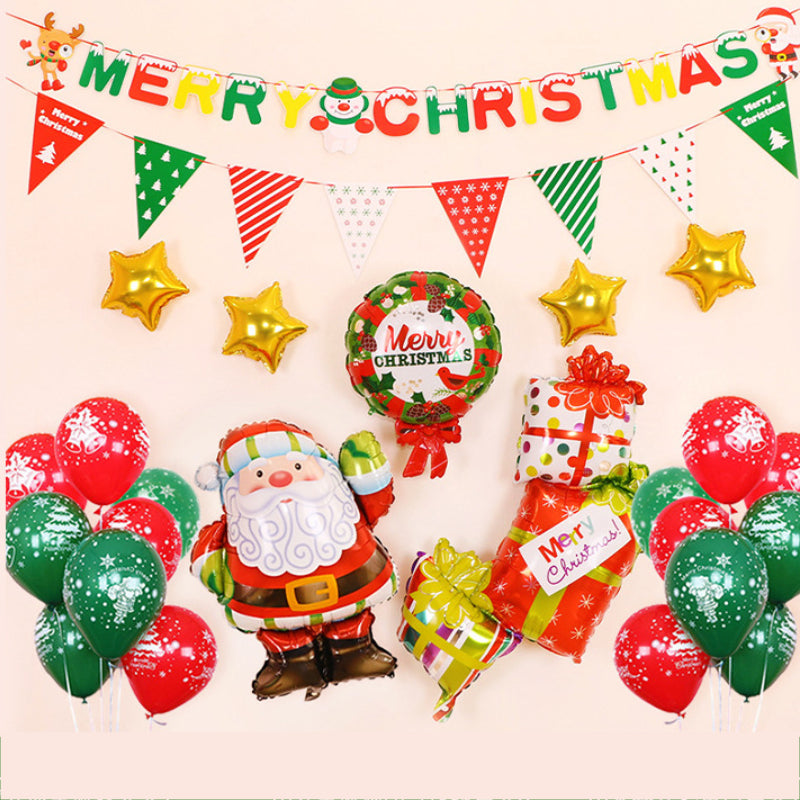 Merry Christmas - Christmas Balloons Set With Banner for Christmas