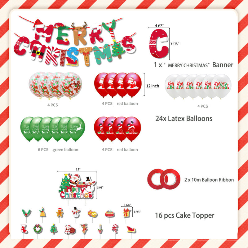 Merry Christmas - Christmas Balloons Set With Banner for Christmas