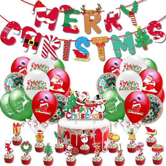 Merry Christmas - Christmas Balloons Set With Banner for Christmas