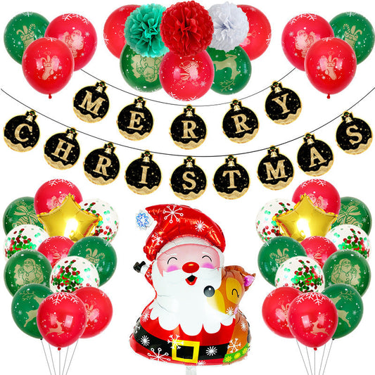 Merry Christmas - Christmas Balloons Set With Banner for Christmas