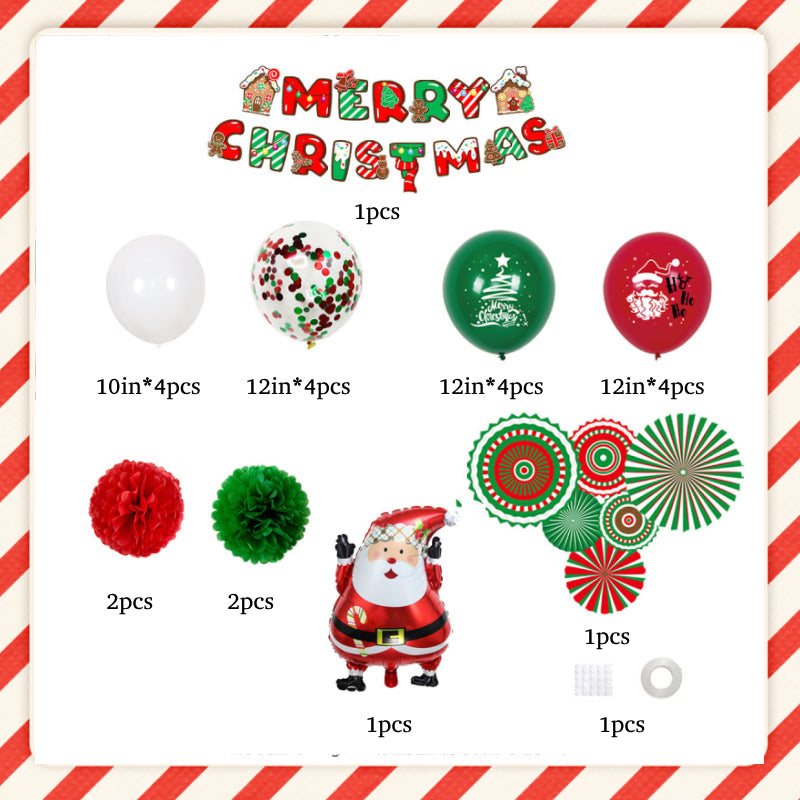 Merry Christmas - Christmas Balloons Set With Banner for Christmas