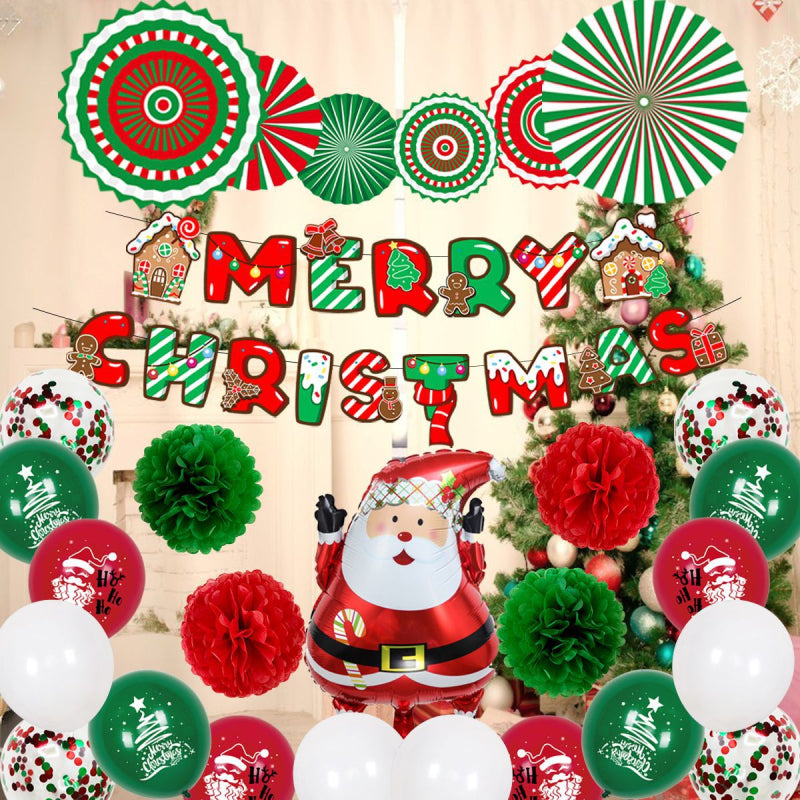Merry Christmas - Christmas Balloons Set With Banner for Christmas