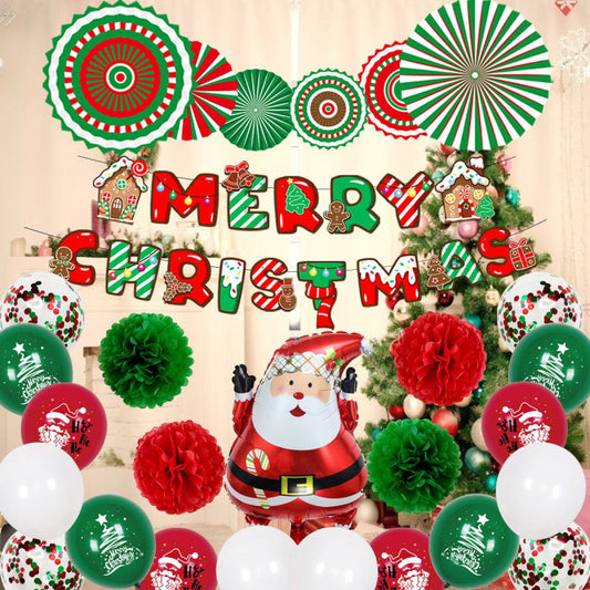 Merry Christmas - Christmas Balloons Set With Banner for Christmas