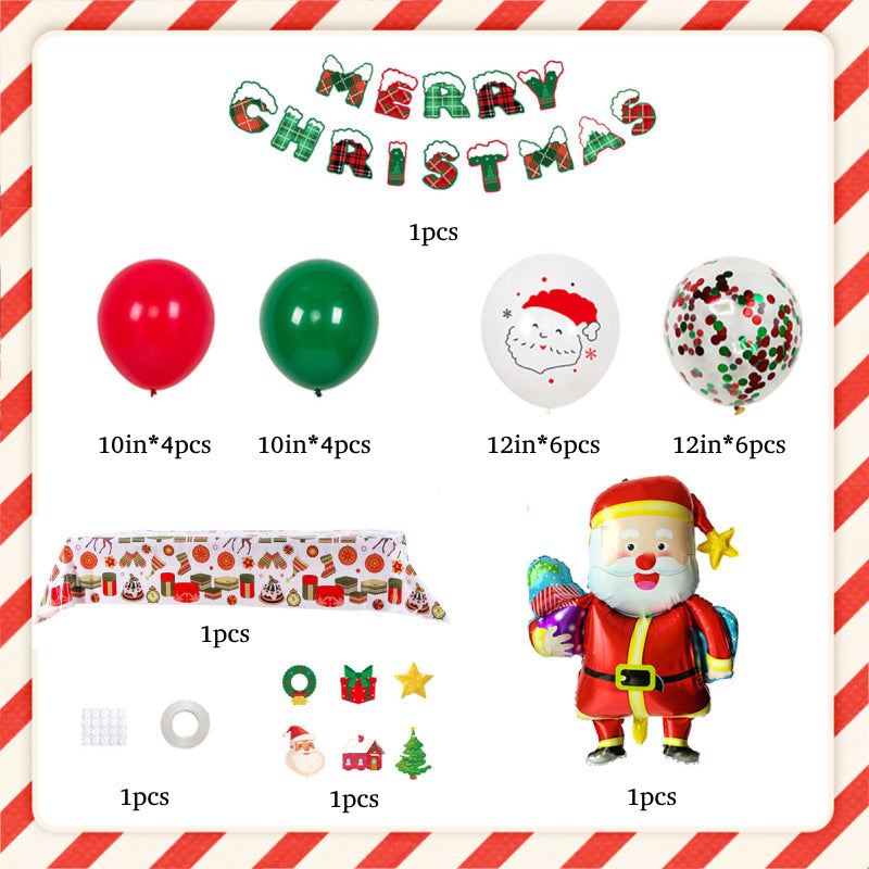 Merry Christmas - Christmas Balloons Set With Banner for Christmas