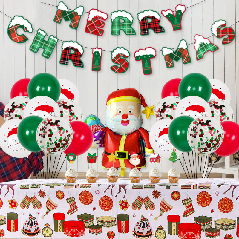 Merry Christmas - Christmas Balloons Set With Banner for Christmas