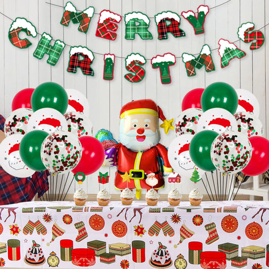 Merry Christmas - Christmas Balloons Set With Banner for Christmas