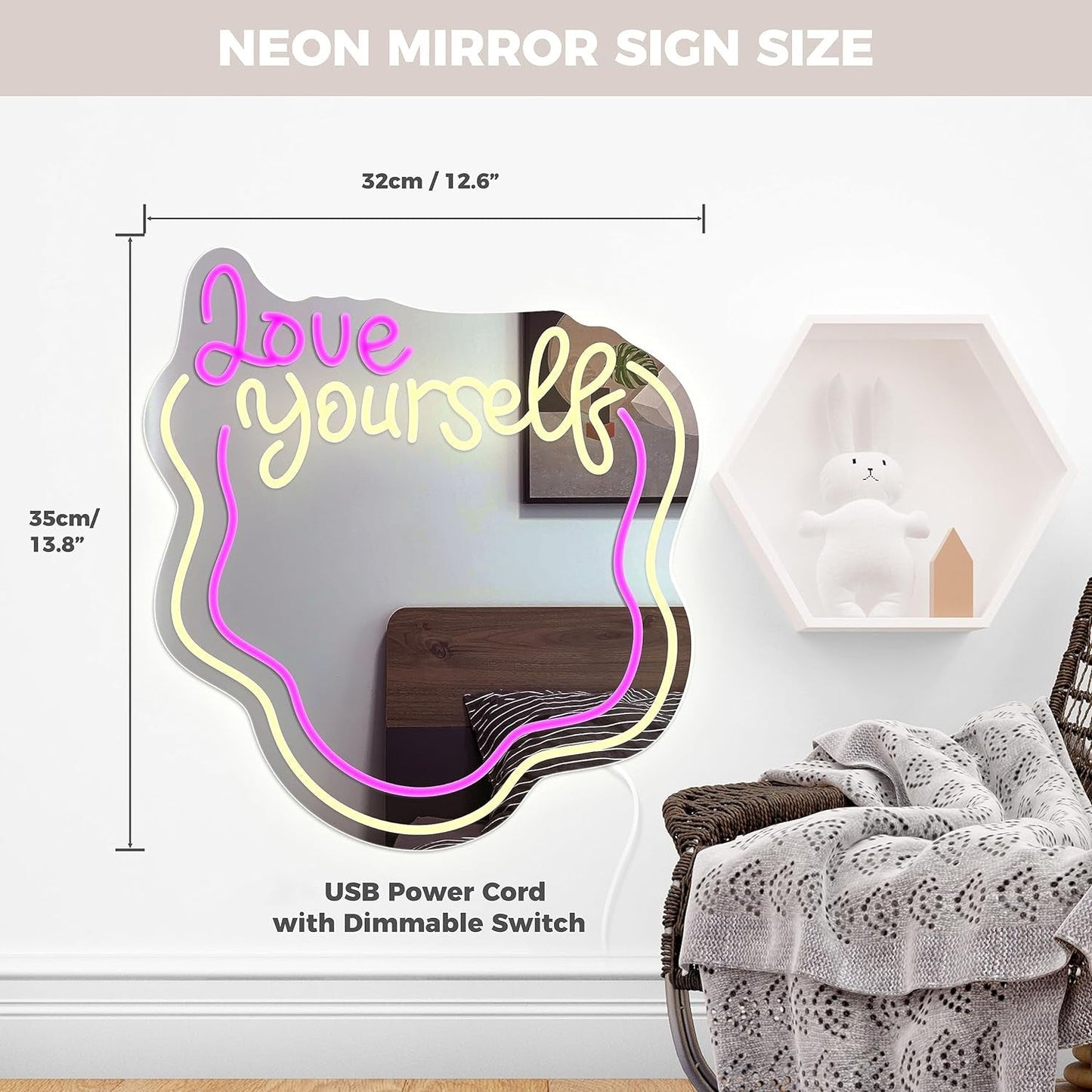 Love Yourself - Wall Wavy Neon Mirror