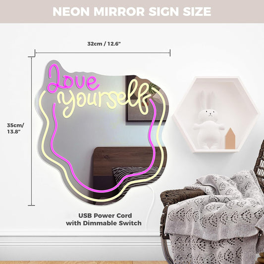 Love Yourself - Wall Wavy Neon Mirror