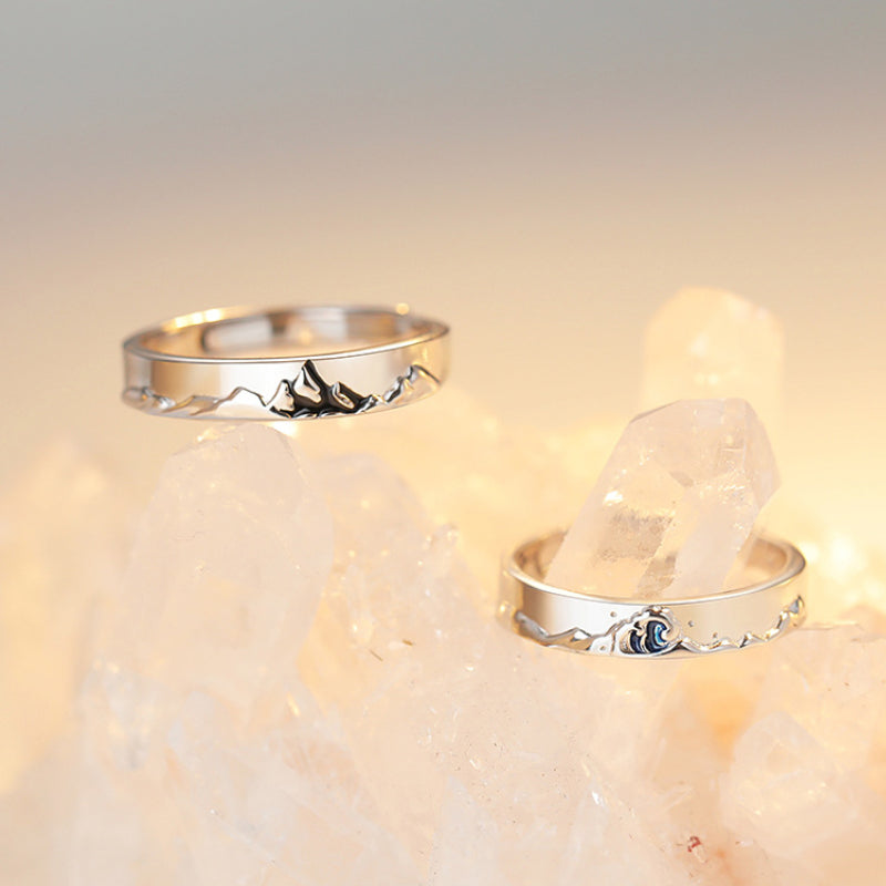 Mountain Ocean Lovers Matching Ringss - Couple Ring