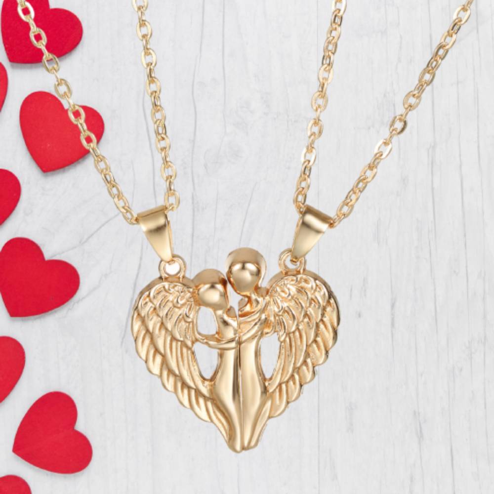 Magnetic Matching Angel - Couple Heart Necklace