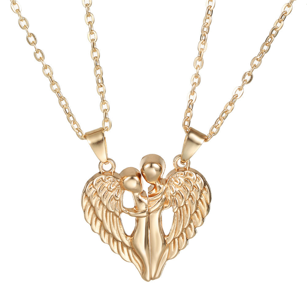 Magnetic Matching Angel - Couple Heart Necklace