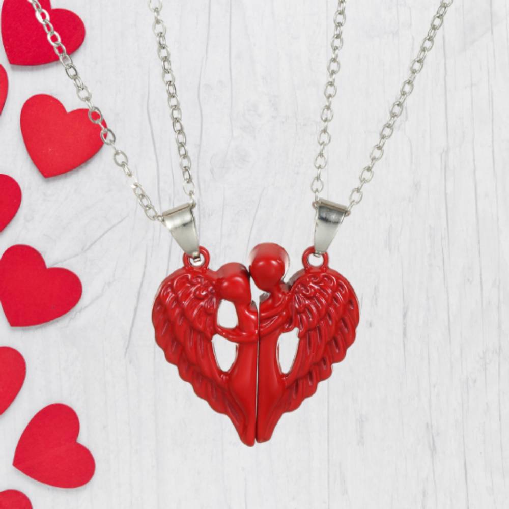 Magnetic Matching Angel - Couple Heart Necklace