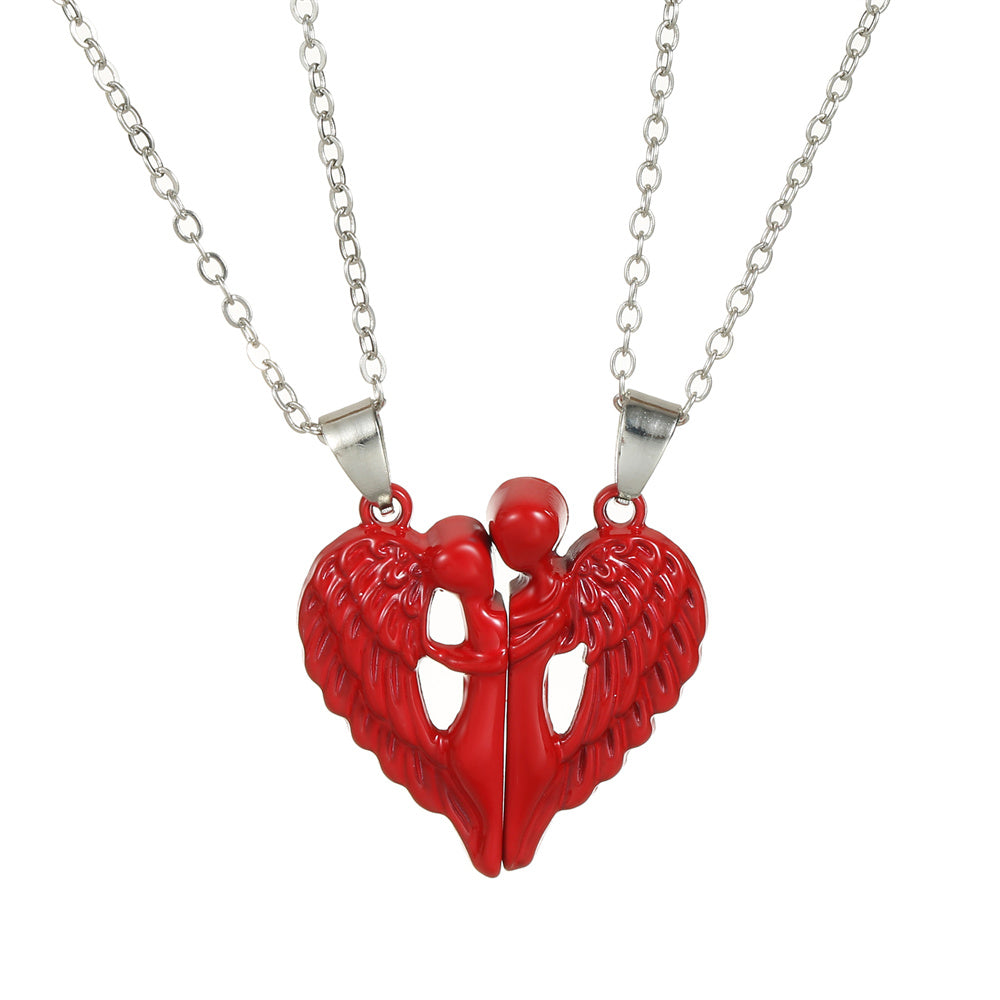 Magnetic Matching Angel - Couple Heart Necklace