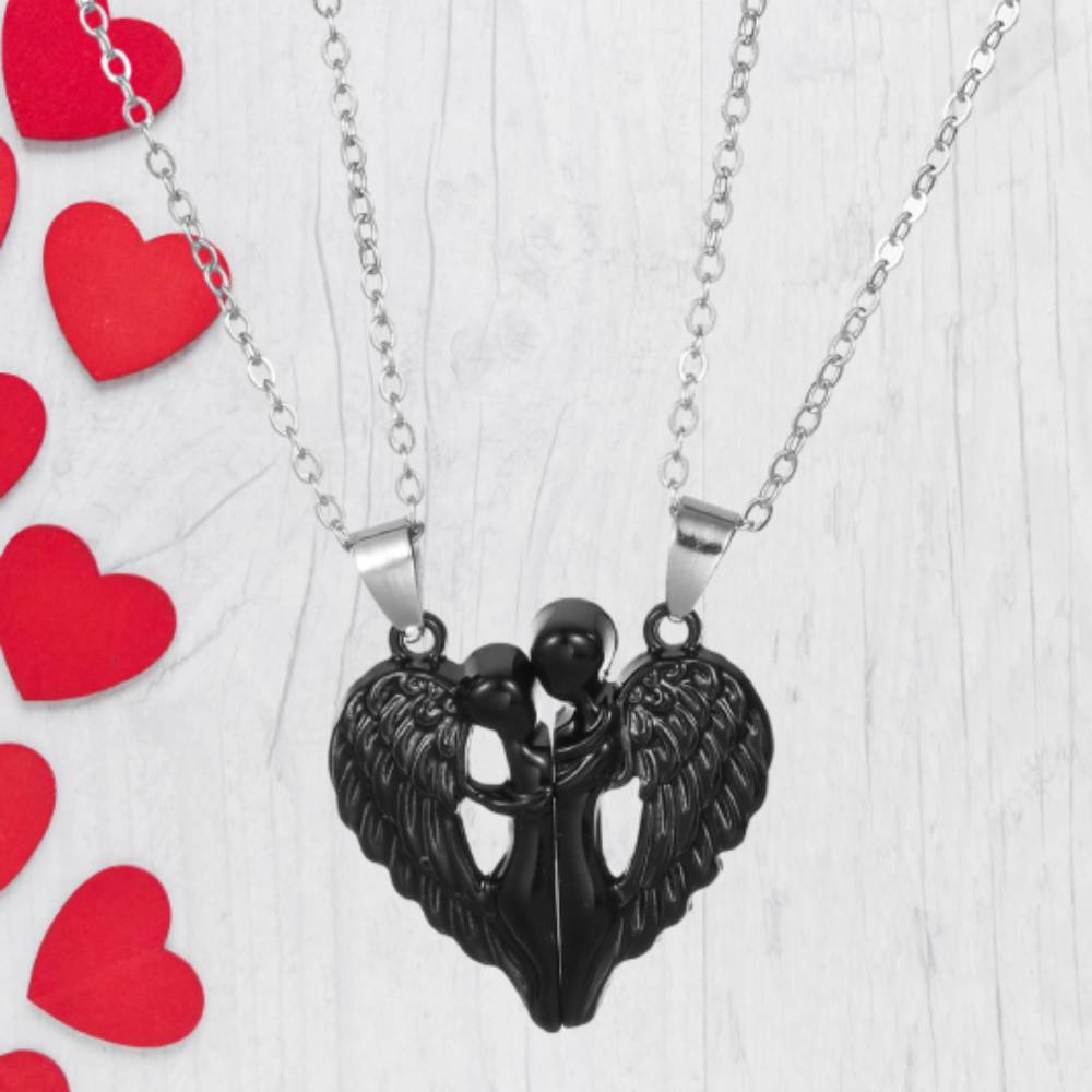 Magnetic Matching Angel - Couple Heart Necklace