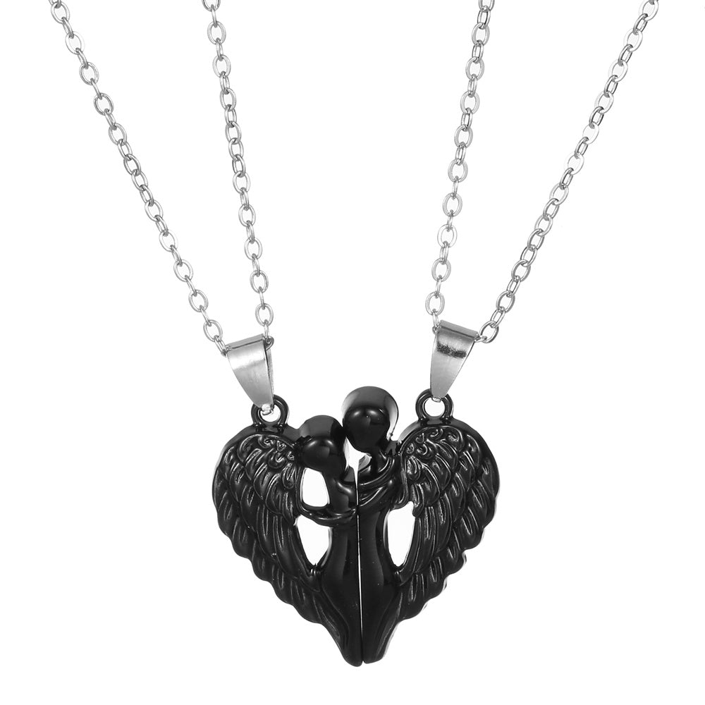 Magnetic Matching Angel - Couple Heart Necklace