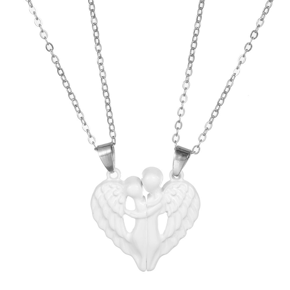 Magnetic Matching Angel - Couple Heart Necklace